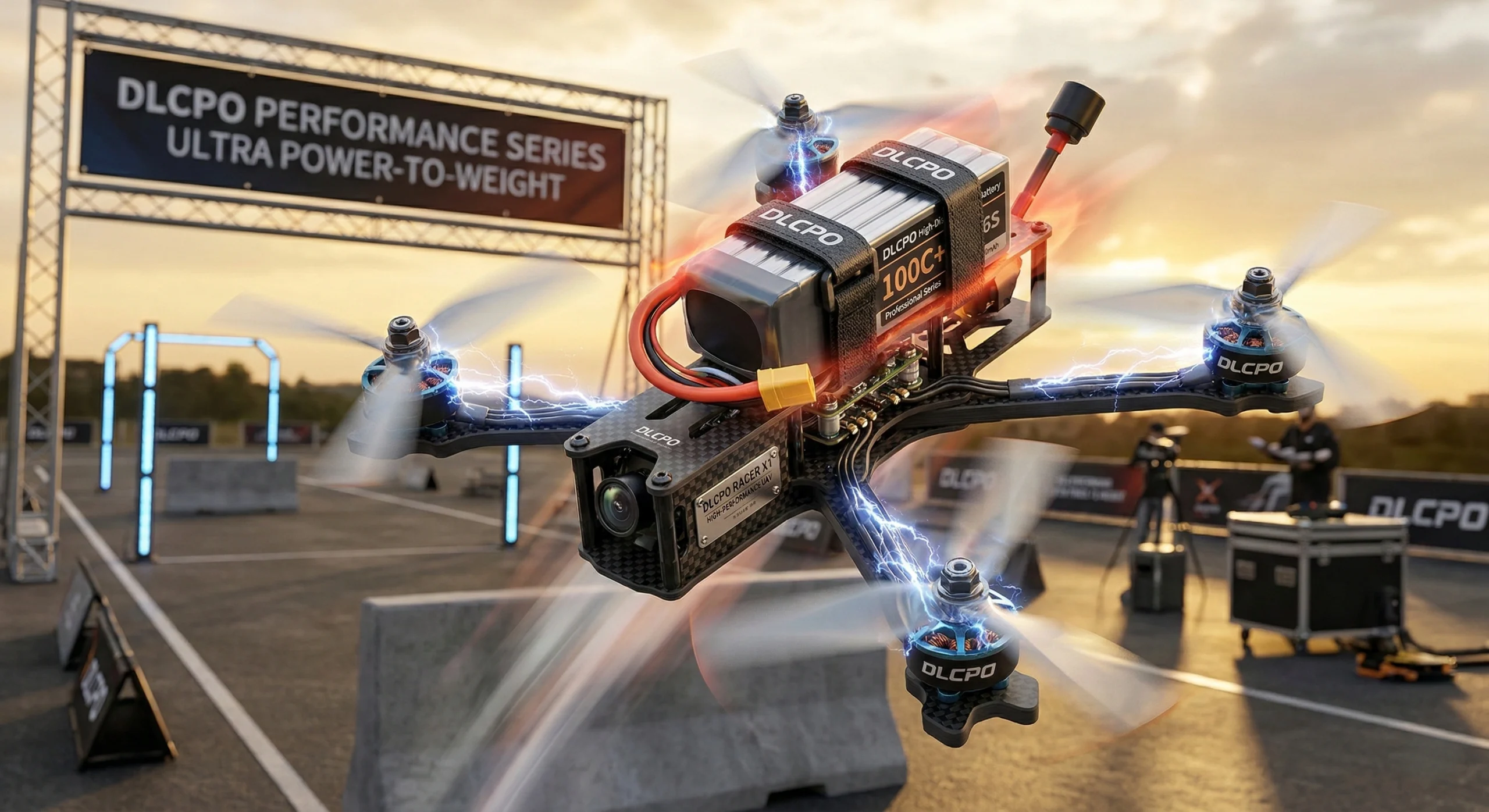 Drones profissionais de agricultura e fotografia alimentados por baterias DLCPO de polímero de alta descarga. Apresentam uma relação peso/potência otimizada e saída de tensão estável sob altas cargas.