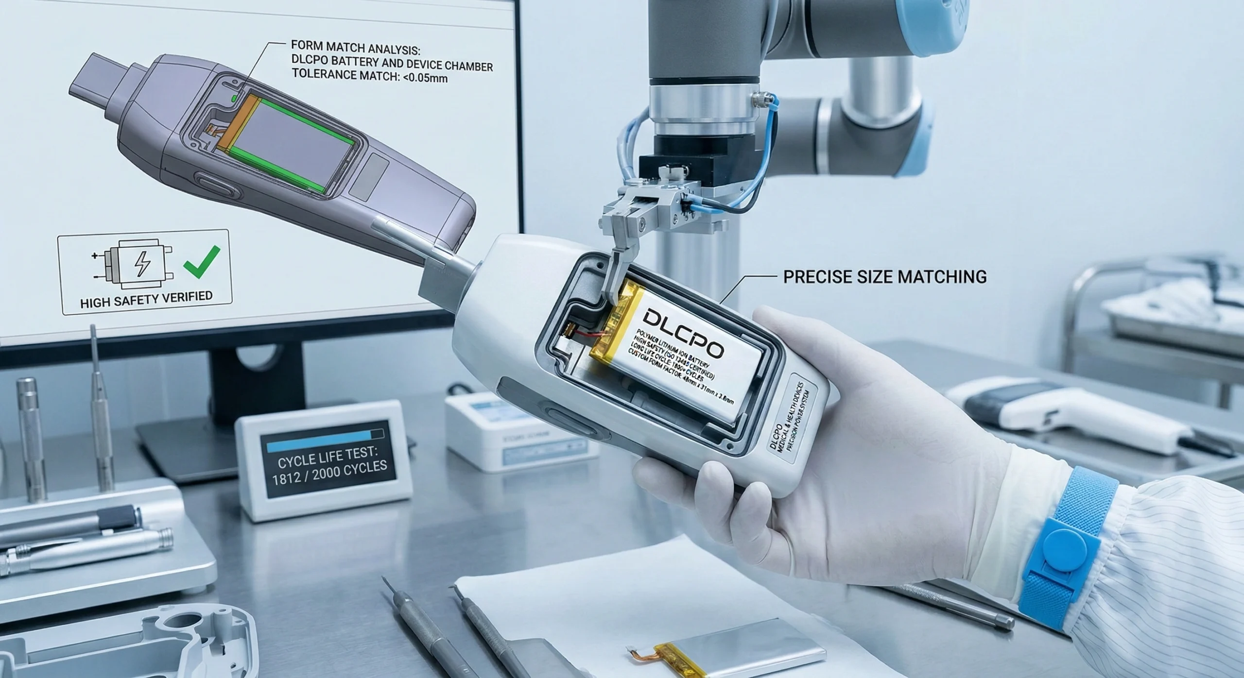 Baterias flexíveis de polímero personalizadas integradas a monitores médicos portáteis e ferramentas cirúrgicas. Garantindo altos padrões de segurança e energia confiável para aplicações de saúde de missão crítica.